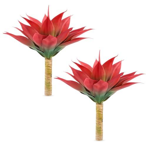 Velener Fall Fake Agave Artificial Plant, Red Fake Succulent Plant for Room Decor, Unpotted Faux Agave Stems Plant for Fall Outdoor/Indoor Decor, 18 inches, Set of 2