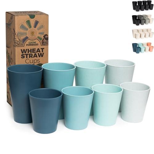 Grow Forward Premium Wheat Straw Cups - 13 & 20 oz Unbreakable BPA Free Hard Plastic Cups - Reusable Lightweight Plastic Drinking Glasses for Kitchen, Outdoor, Water, Camping, RV - Seascape