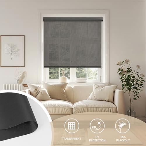Light Filtering Roller Shades for Windows, Color-Matched Roller Blinds, UV Protection, Thermal Insulation Fabric Room Darkening Shades for Home, Office, Black, Custom Size 48W x 72H