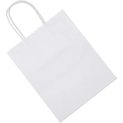 Medium White Kraft Paper Bags with Handles Bulk, Gift Bags, Craft Grocery Shopping Retail Birthday Party Favors Wedding Sacks Restaurant Takeout, Business