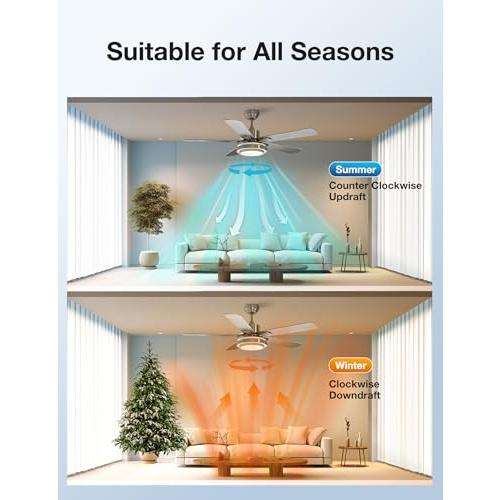 warmiplanet Ceiling Fan with Lights Remote Control, 52 Inch, Brushed Nickel (5-Blades) (Scratch, see the picture)