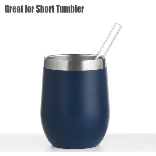 ALINK Short Glass Straws, 6 in x 10 mm Clear Straws for Cocktails, Whiskey, Coffee, Pack of 8 with Cleaning Brush