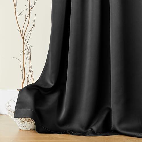 SHINELAND Back Tab Black Out Curtains Drapes 108 Inches Long 2 Panels,Pleated Blackout Tall Curtains for Large Window