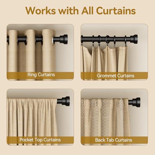 YaFex Curtain Rods 2 Pack 32-144 Inch, Heavy Duty 1 Inch Curtain Rod, Black Extra Long Adjustable Window Treatment Rods, Modern Design, Easy Installation