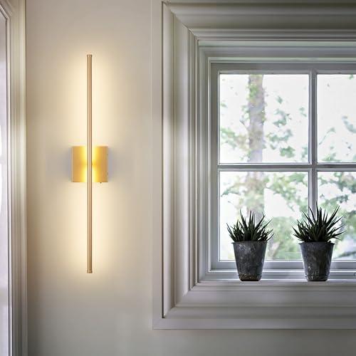 Battery Operated Wall Sconces with Remote Control, Dimmable Wall Sconces Set of Two, 350°Rotate, 3000K LED Gold Wireless Wall Light for Living Room, Hallway, Bedroom, 28.3 Inch (2 Pack)