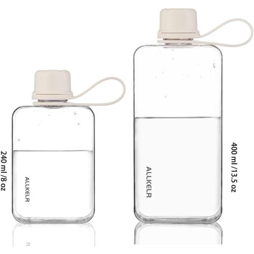 Portable Flat Water Bottle,BPA Free Reusable Tritan Plastic Travel Water Bottle Cup,Lightweight Leakproof Slim Water Bottle Fits Purse,Backpacking, Hiking (White, 8 oz)