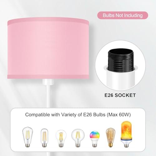 White and Pink Floor Lamp, Standing Lamp, Short Floor Lamps with Pink Lampshade, 59 Tall Lamps for Bedroom, Foot Switch, Simple Corner Pole Lamp for Kids Room, Girls Room, Living Rooms, Office(NO Bulb, E26 Base)
