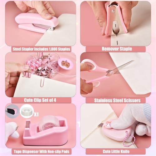 LXEVIHK Pink Desk Accessories 23-Piece Office Supplies Gift Set for Women