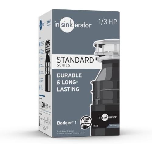 InSinkErator Garbage Disposal with Power Cord, Badger 1, Standard Series, 1/3 HP Continuous Feed, Black