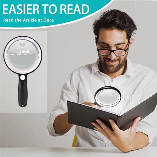 Large Magnifying Glass with 37 LED Light and Case, 10X 20X 45X Handheld