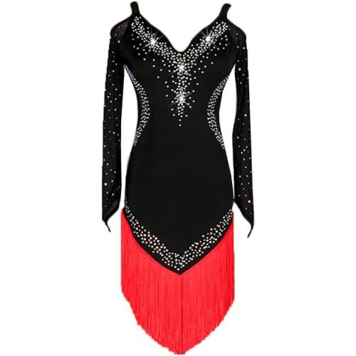 Latin Dance Dresses for Women Strapless Modern Salsa Competition Costume Rhinestone Tango Ballroom Performance Clothes