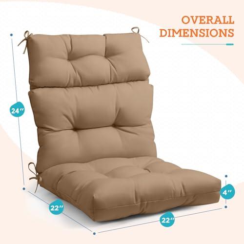 EAGLE PEAK Tufted Outdoor/Indoor High Back Patio Chair Cushions, Set of 2, 46'' x 22'', Khaki