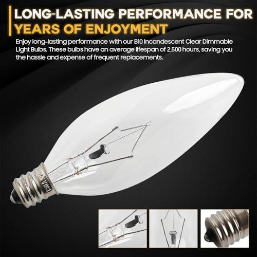 Seentech 12 Pack 40W 120V E12 Base B10 CTC Incandescent Light Bulbs, Transparent Candle Light Bulbs Perfect for Chandeliers, Ceiling Fan Lights, Pendants, Fireplace, Dimmable, Warm White 2700K
