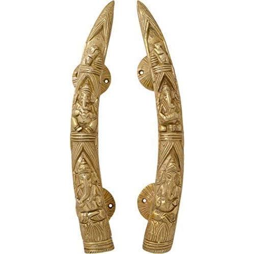 eSplanade - 11 Tusker Style Ganesha Carving Brass Door Handle Pair - Set of 2 | Home Decor | Door Decor | Pair of Brass Door Handles | Pair of Brass Door Pulls