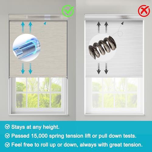 Blackout Roller Shades for Windows,Cordless,Striped Jacquard Roller Blinds with Cassette Valance,Thermal Insulated UV Protection Window Shades for Home Office Bedroom,Beige,Custom Sizes
