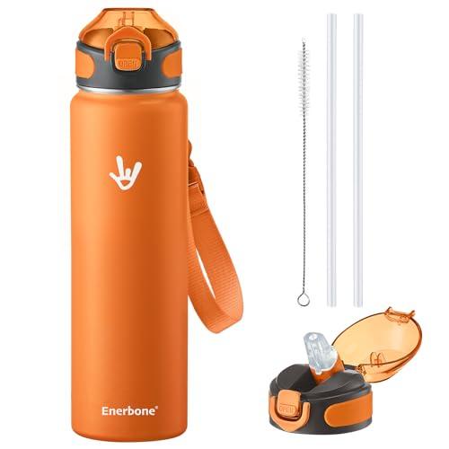 Enerbone 32 oz Insulated Water Bottle, Stainless Steel Bottle with Carrying Strap, Double-Wall Vacuum Insulation Design, Leakproof Sports Bottle with Straw, Keep Drinks Cold or Hot for Hours