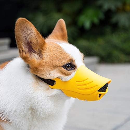 LUCKYPAW Dog Muzzle, Soft Duck Silicone Mouth Cover with Adjustable Strap for Small Medium Dogs, Best to Prevent Barking, Biting, and Chewing (L, Yellow)