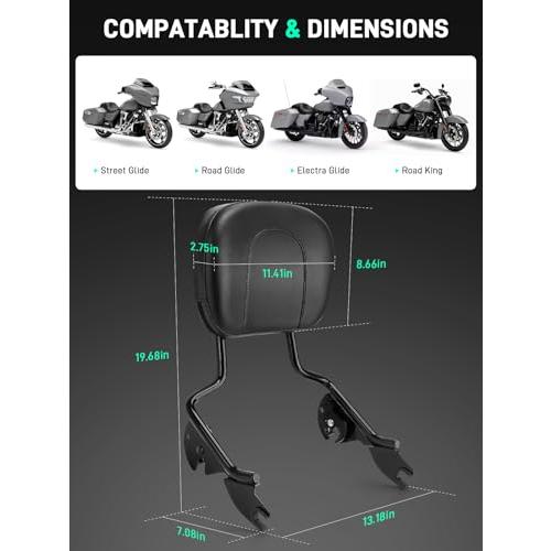 Passenger Backrest Sissy Bar,Detachable Sissy Bar Backrest Compatible with Harley Davidson Street Glide Road King Electra Glide Road Glide 2009-2026
