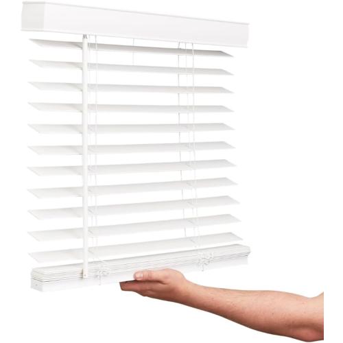 LOTUS & WINDOWARE Cordless Faux Wood Blinds, 39 Wide x 60 Long, Smooth, Snow White, 2 Inch Horizontal Blinds – for Living Room, Bedroom, Interior Door Windows