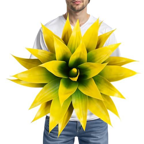 Velener Artificial Agave Fake Plants, Yellow Fake Succuents Plant for Room Decor, Unpotted Faux Agave Plant for Outdoor/Indoor Fall Decor, Yellow, 22 inches, Set of 1