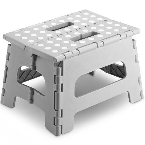 Handy Laundry - Folding Step Stool - Sturdy Enough Collapsible Stool to Support Adults and Safe Enough for Kids - Opens Easy with One Flip - Great for Kitchen, Bathroom or Bedroom (Grey - 8 Inch)