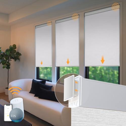 Motorized Blinds No Drill Automatic Blinds for Windows Cordless Roller Shades Electric Blinds with Remote Control Smart Blinds (White, 48 x 72)