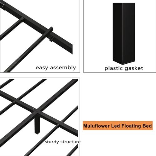 Floating Bed Frame King Size with Charging Station and LED Lights, Metal Platform Bed Frame, No Box Spring Needed, Easy Assembly, (King)