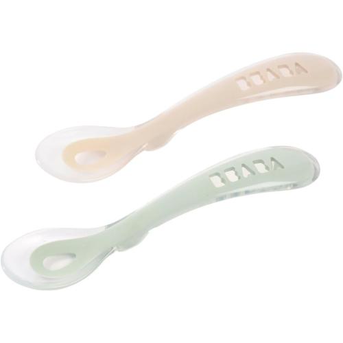 BEABA Toddler's Self-Feeding Spoon Set with Travel Case, Original Silicone Baby Spoons, Baby Essentials, Travel Set, Sage   Cloud