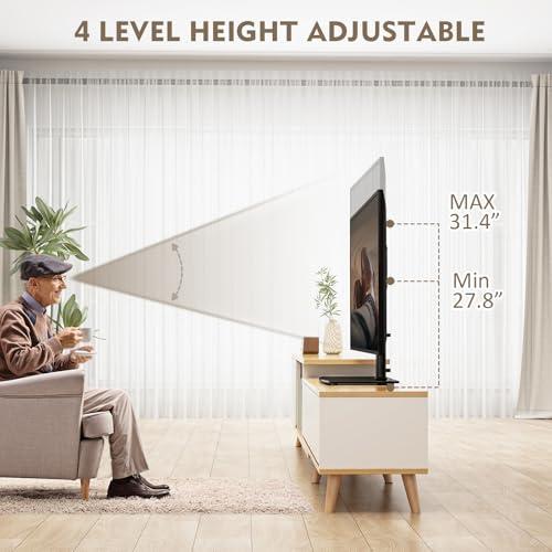 Universal Swivel TV Stand/Base Table Top TV Stand 32 to 65 inch TVs 80 Degree Swivel, 4 Level Height Adjustable, Heavy Duty Tempered Glass Base, Holds up to 88lbs Screens, HT04B-002