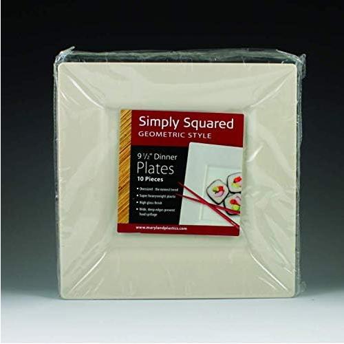 Elegant White Simply Squared Dinner Plates Set - 9.5 (5Pc) - Perfect for Parties & Events