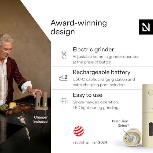 LARS NYSØM Electric Salt and Pepper Grinder Set, USB Rechargeable, Automatic Salt and Pepper Mills, Spice Shakers Refillable with LED Light, Adjustable Coarseness, Ceramic Grinder (Butter Cream)