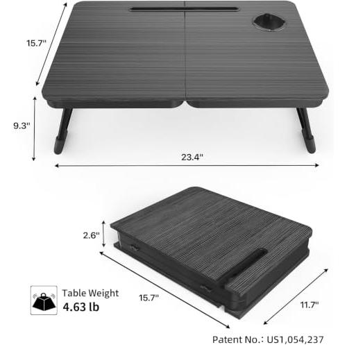 BUYIFY 23.4 Foldable Lap Desk Bed Table with Cup Holder Tray Black