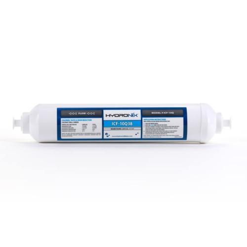 Hydronix ICF-10Q38 Inline Reverse Osmosis Post, Fridge & Ice Coconut GAC Water Filter 2000 Gal, 3/8 Quick Connect