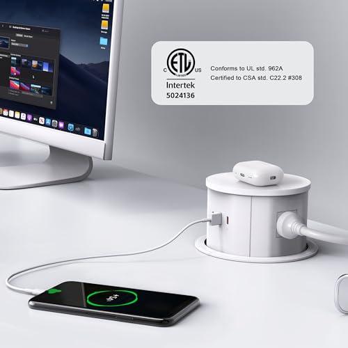 ANNQUAN 4.7 20amp Pop Up Countertop Outlet Wireless Charger 65W USB White