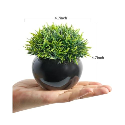 Velener Small Artificial Succulents Grass Desk Plant for Office, Fake Sage Plants for Shelf Decor, Mini Faux Plant Indoor, Masculine Home Decor, Coffee Table Decor, Bathroom Decor in Pot (2 Pack)
