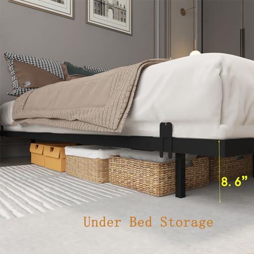 Floating Bed Frame King Size with Charging Station and LED Lights, Metal Platform Bed Frame, No Box Spring Needed, Easy Assembly, (King)