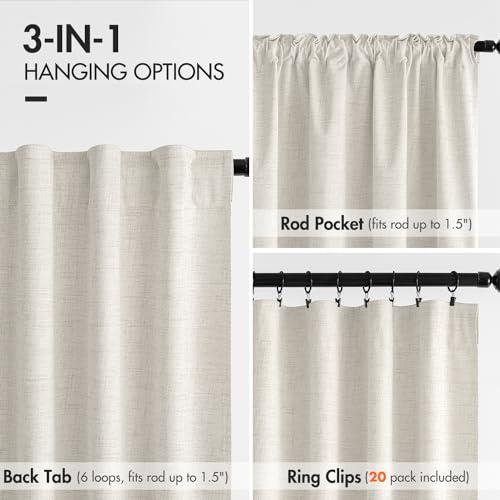 Beige , 2 Panels MIULEE 100% Blackout Curtains 90 inches Long Linen Curtains & Drapes for Bedroom Back Tab Living Room Darkening Full Black Out Window Curtain Panels Rod Pocket, Beige, 2 Panels Set