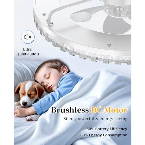 Ceiling Fans with Lights and Remote - 20'' Low Profile Ceiling Fan, 3000-6500K Dimmable Modern Flush Mount LED Fan Light, 6 Speeds, Quiet DC Motor, White Ceiling Fans for Bedroom, Living Room