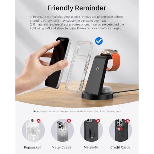 Anlmz 3 in 1 Charging Station - Wireless Charger for Apple Multiple Devices | Fast Charge Stand for iPhone 17-8 iWatch Airpods 4 3 Pro No Tangled Cables Ideal for Desk Bedside with 18W Adapter Black