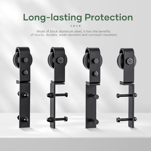 52 Bifold Sliding Barn Door Hardware Track Kit,Side Mounted Black J Shape Roller,Smoothly and Quietly,Assembly Easy,Fit Four 12 Bi-Folding Doors (Door Not Included)