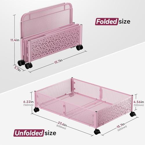 PHINOX Under Bed Storage Container with Wheels,Patterned,Metal,2 Pack,Pink