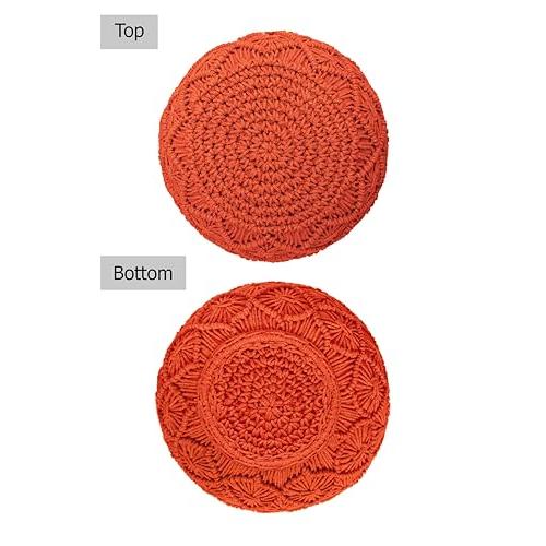 Orange 20x14 COTTON CRAFT Macrame Braided Pouf - Knitted Cotton Cord Comfortable Round Dori Pouf - Prefilled Ottoman Footrest Bean Bag - Stuffed Boho Moroccan Accent Seating - Nursery Bedroom Dorm - 20x14 - Orange