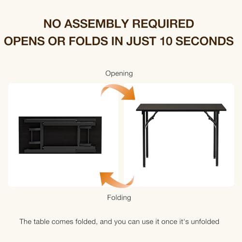 TEMI Small Computer Desk Folding Table - 43.3 Foldable Office Desk, No Assembly, Perfect for Small Spaces in Bedroom, or Apartment, Portable Mini Desk or Study Table Compact Design, Charcoal Wenge