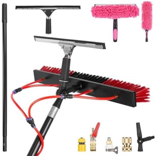 16.5ft/5m Water Fed Pole Kit, Solar Panel Cleaning & Squeegee Kit, Aluminum Extendable Pole, 22in Wide Brush, Bendable Dusting Brush, Outdoor Window Washing Equipment Tool