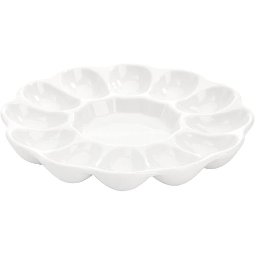 Hedume 2-Pack Ceramic Deviled Egg Platter Tray, 12-Cup Egg Dish, Refrigerator to Countertop Display, Dishwasher, Microwave, Freezer Safe