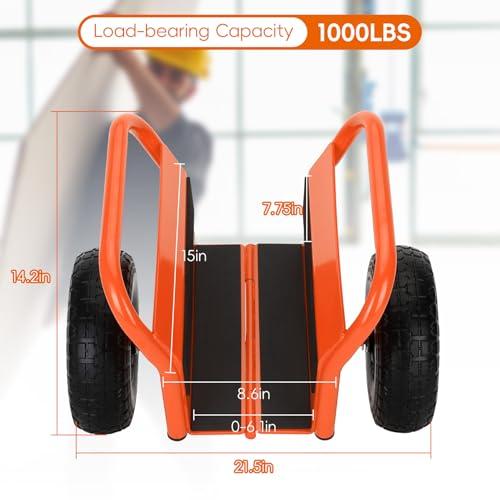 Heavy Duty Panel Dolly Slab Dolly 10 Inch Solid Rubber Tires | Supports Up to 1000 Pounds All Terrain Movement Ideal for Heavy Drywall Sheets and Door Material Transport (Orange)