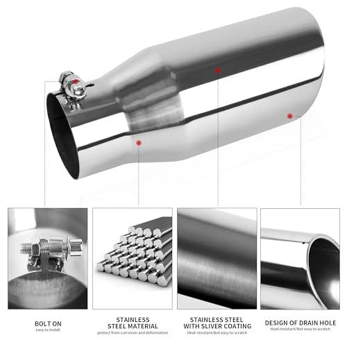 Richeer 3.5” Inlet Exhaust Tip 5” Outlet 12” Long Stainless Steel Polished | 3 1/2 Inlet x 5 Outlet x 12 Overall Length Stainless Steel Exhaust Tailpipe with Polished Finish Universal for Vehicles