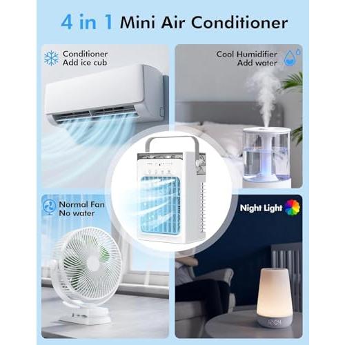 Portable Air Conditioners, Air Cooler Evaporative Personal Mini AC, 3 Wind Speed, 2-4-8H Timer, 3 Modes, Colorful Night Light, Portable AC for Room, Car, Bedroom, Camping