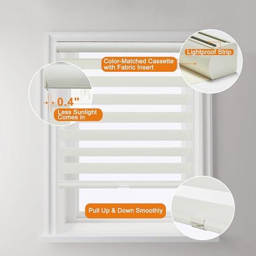 Persilux Cordless Zebra Blinds for Windows with Jacquard Pattern Insulated Roller Shades Light Filtering Sheer Window Shades for Home, Office and Door (34 W x 72 H, Cream)