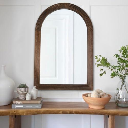 Arched Mirror, Farmhouse Decor Solid Wood Frame Wall Mirror, Bathroom Mirrors, Large Vintage Mirror for Bathroom, Living Room,Bedroom, Entryway, Hallway,Foyer (Coffee, 20inch*30inch)
